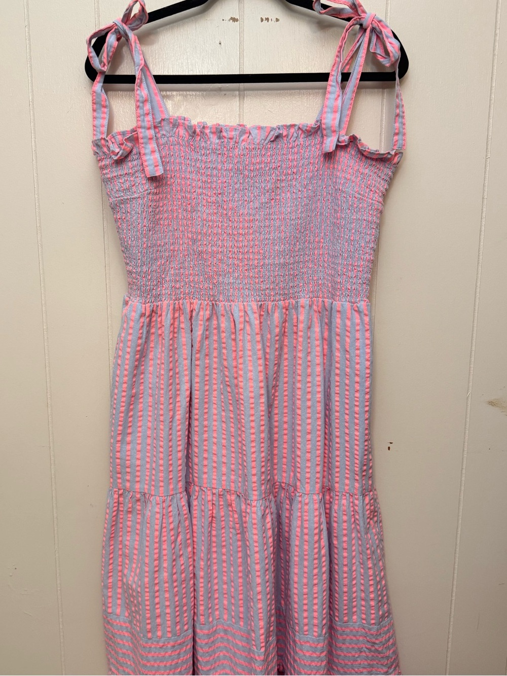 Draper James Pink and Light Blue Striped Tie-Shoulder Sundress
